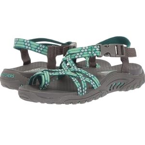 Skechers Reggae Loopy hiking sandals teal floral straps